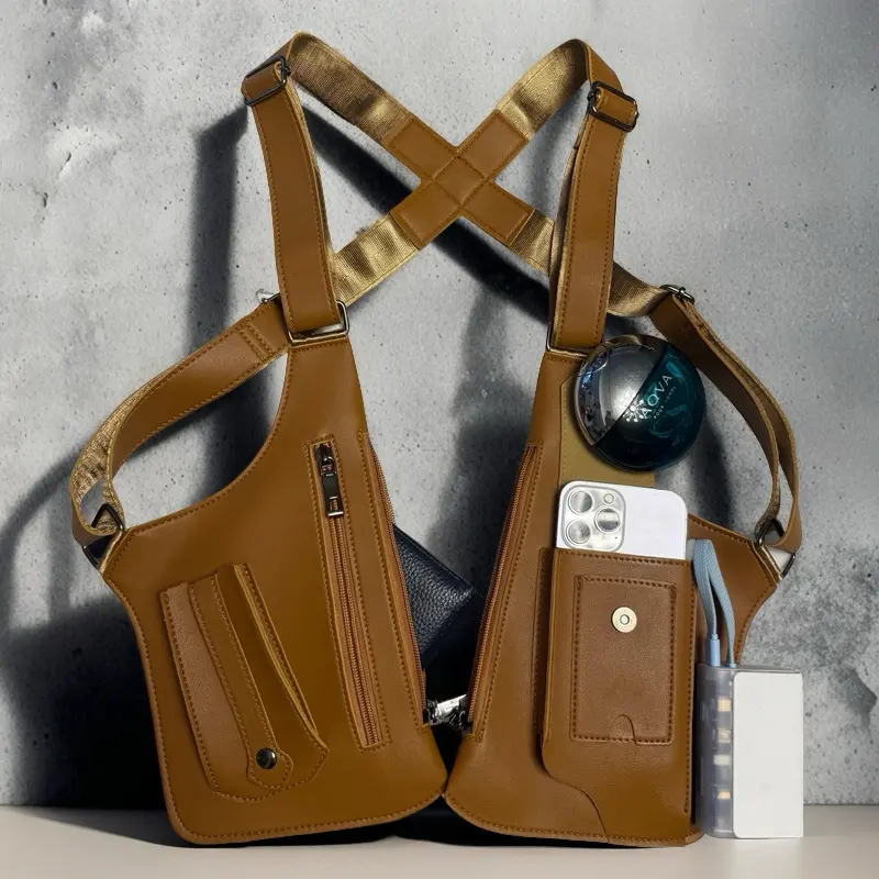 PU Leather Underarm Bag for Men & Women, Retro Vest Style Shoulder Holster Phone Carrier with Adjustable Straps for Travel & Hiking, Edc Holder Bag, Father's Day, Everything Belt Bag