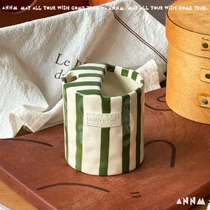 Vintage Striped Hand-Painted Ceramic Mugs for Office Coffee Simple Milk Drinking Breakfast Cups Stylish Kitchenware Funny Retirement
