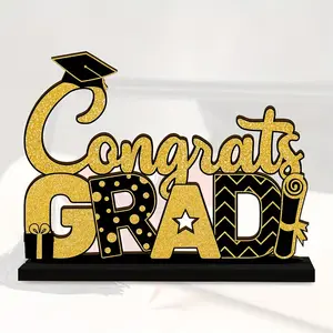 2D Graduation Table Sign, and, Wooden Base, Centerpiece Decor, Suitable for Desk Shelf, Fireplace Shelf, Party Supplies