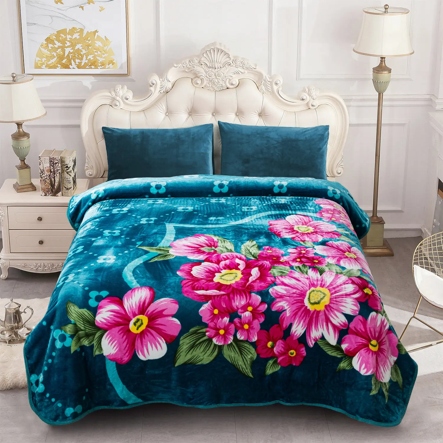 Vibrant Plush Blanket 1 Ply Soft 3 lbs Soft Blanket - 75"x91" Pattern Printed Microfiber Polyester Machine Washable