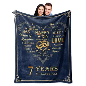 7 Year Anniversary Wedding Gifts for Him Her, Copper Gifts for 7th Anniversary Blanket 60X50, 7 Years of Marriage Gifts for Men Women