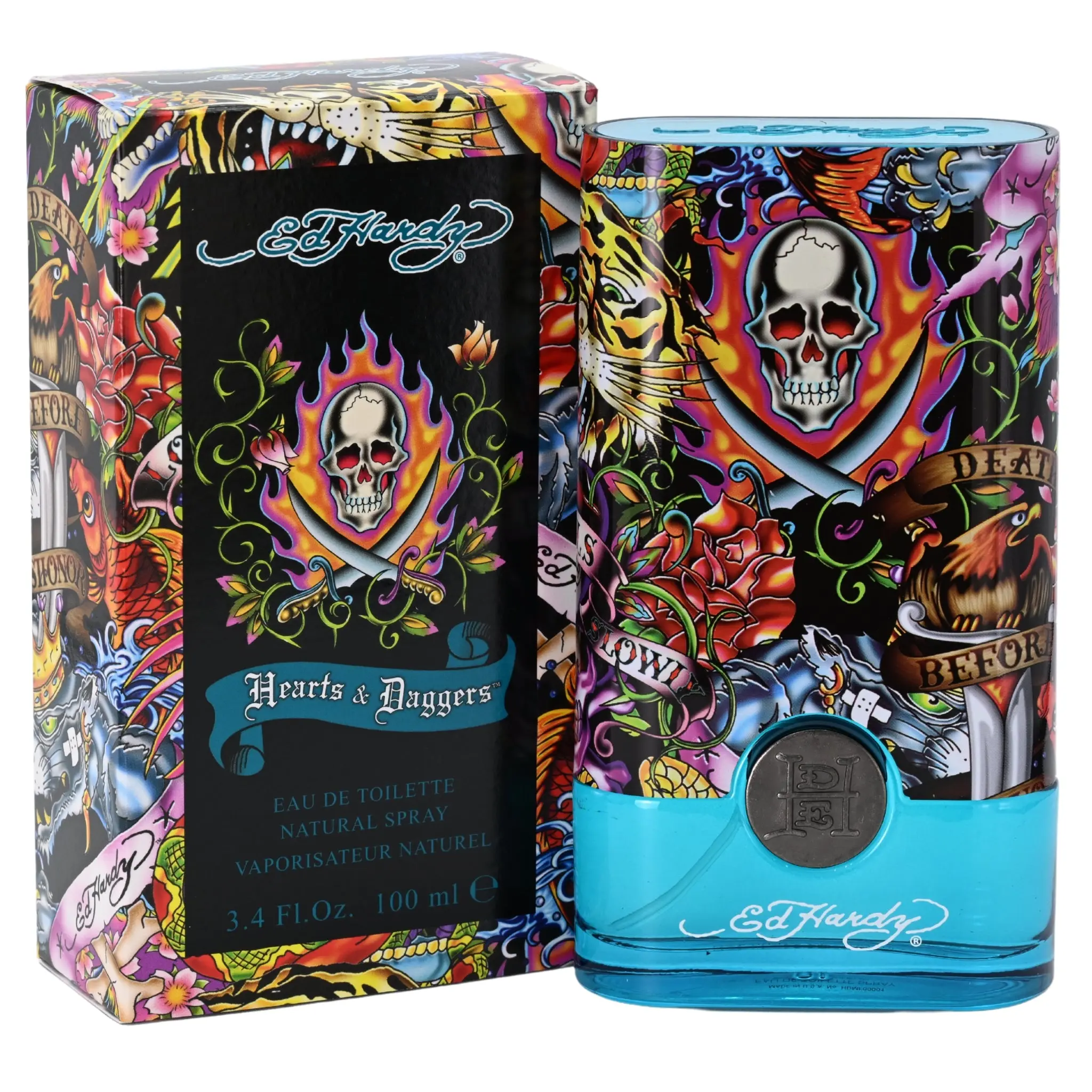 ED HARDY Hearts & Daggers for Men, Eau de Toilette Spray, 3.4 fl oz, New in Box - Fresh Fruity Scent with Papaya & Martini Accord, Gifts For Boyfriend, Rosemary, Men's Cologne, White Pepper, Fragrances, Spray Bottle, Fruity Scent Men's Fragrance