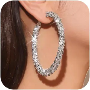Rhinestone Hoop Earrings for Women Trendy Prom Dresses 2025 Big Gold/Silver Hoop Earrings Large Glitter Hoop Earrings Sparkly Hoops Earring Wedding Prom Formal Jewelry Gifts
