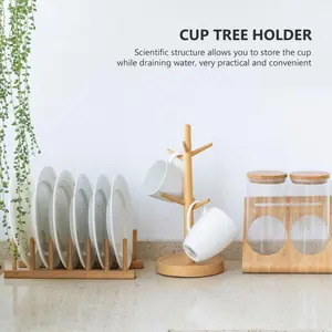 1 cup wooden drainage rack cup holder coffee tea, natural wooden storage rack, home decoration