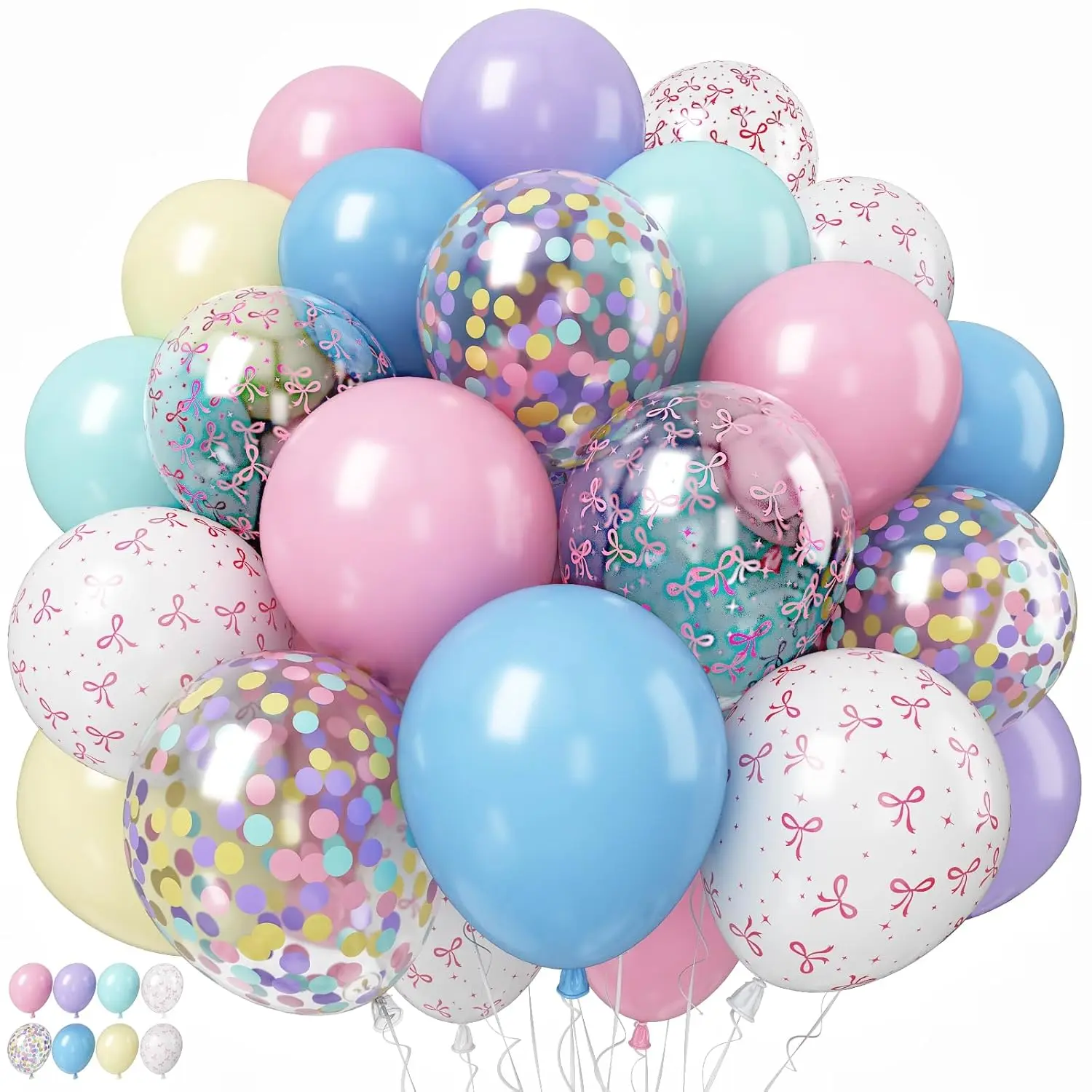 Pastel Bow Balloon Set 55pcs Macaron Rainbow Confetti Balloons for Birthday Party Decor