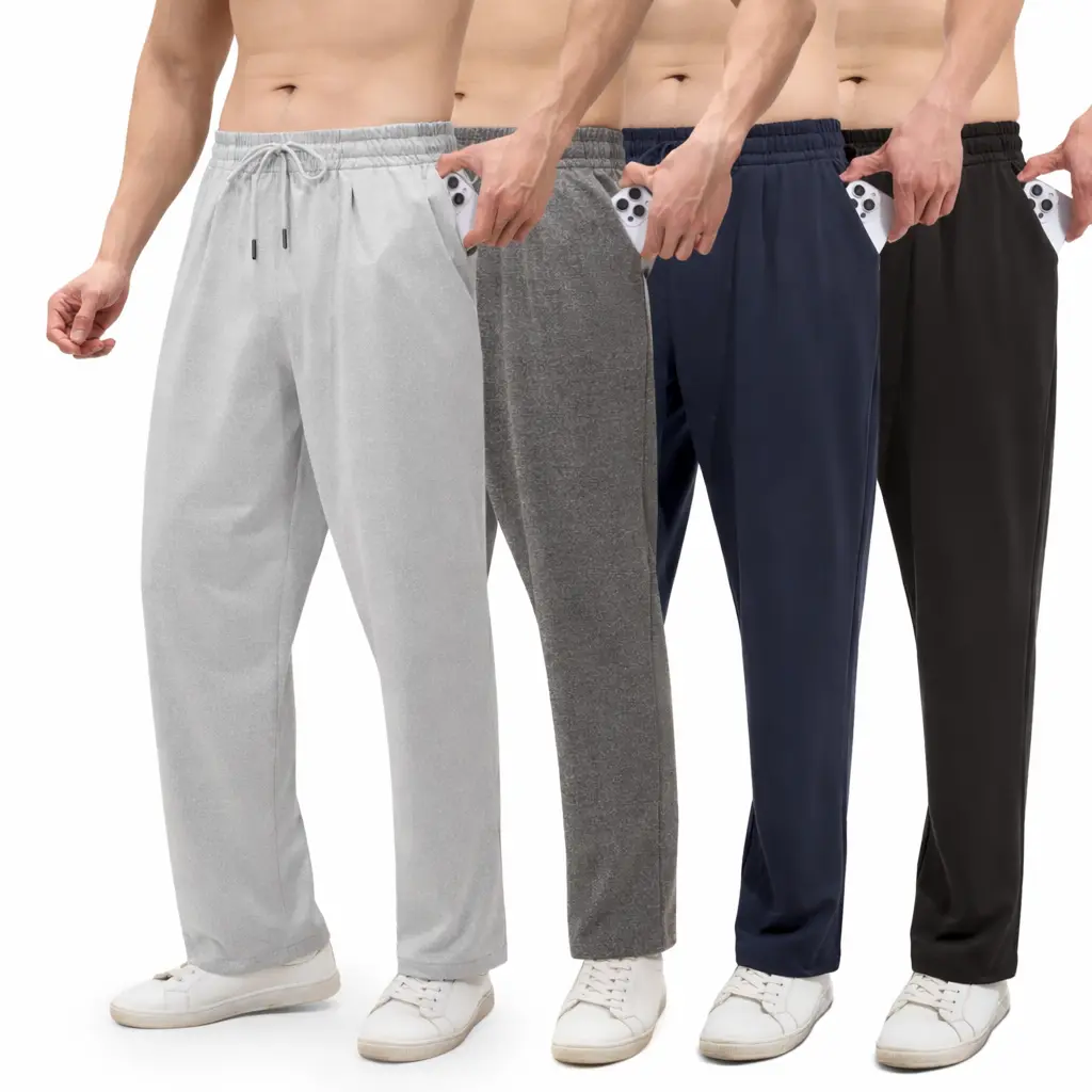 AMZPURE Men's 4-Pack Baggy Sweatpants - Oversized, Casual, Comfy, Loose Lounge Fit, Drawstring, Pockets, Sporty Chic for Workout & Lounge, Black, Light Gray, Dark Gray, Navy