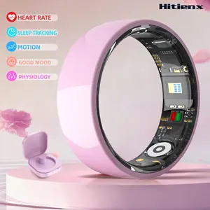 Pink Ceramic Smart Ring for Women, Fitness & Sleep Tracker, Heart Rate & Stress Monitor, Cycle Tracking, IP68 Waterproof, 3–5 Day Battery, iOS & Android, Charging Case#Summervibes