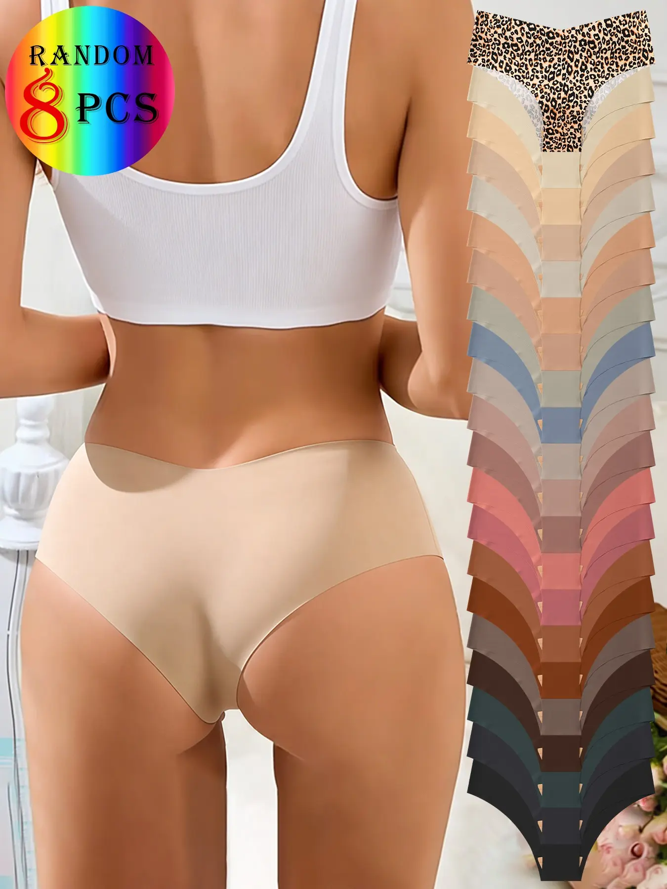 Random 8-Pack Women's Underwear, Multicolor, Seamless, Comfortable, Skin-Friendly, Sexy, Half-Bikini, Sporty Invisible Briefs, Lady, Seamless Panties, Seamless Undergarment