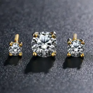 【#E21】Real D Color Synthetic Moissanite Earrings 925 Sterling Silver Unisex Unisex Stud Earrings Wedding Gift Fine Jewelry