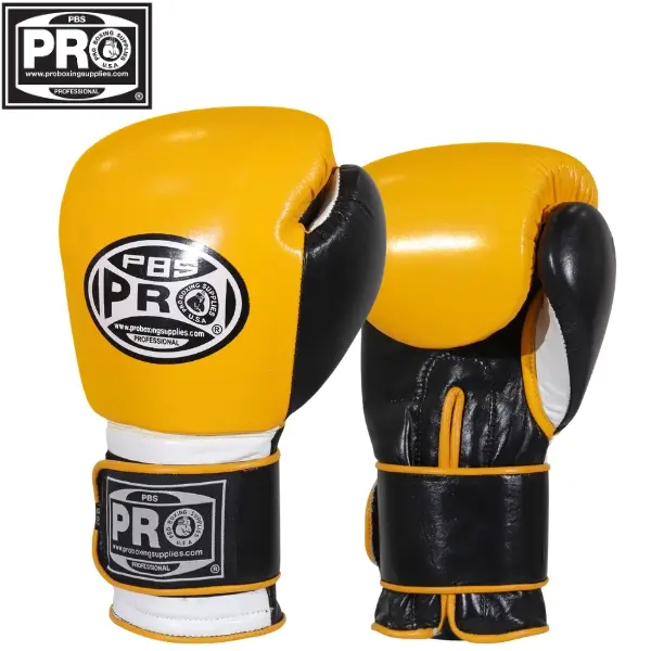 ProBoxing Leather Boxing Gloves – (Yellow & Black) – Training Boxing Gloves for Boxing, MMA, Muay Thai & Sparring – Durable Genuine Leather, Wrist Support, Impact Protection
