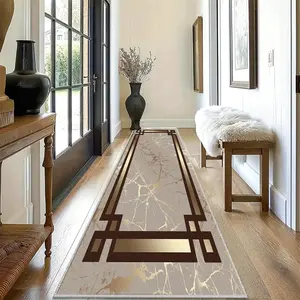 A minimalist geometric-patterned runner rug, hallway carpet, lightweight and easy-to-clean foldable floor mat, washable low-maintenance home decor carpet suitable for hallways, passageways, staircases, bedrooms, beside beds, kitchens, Machine Washable Rug