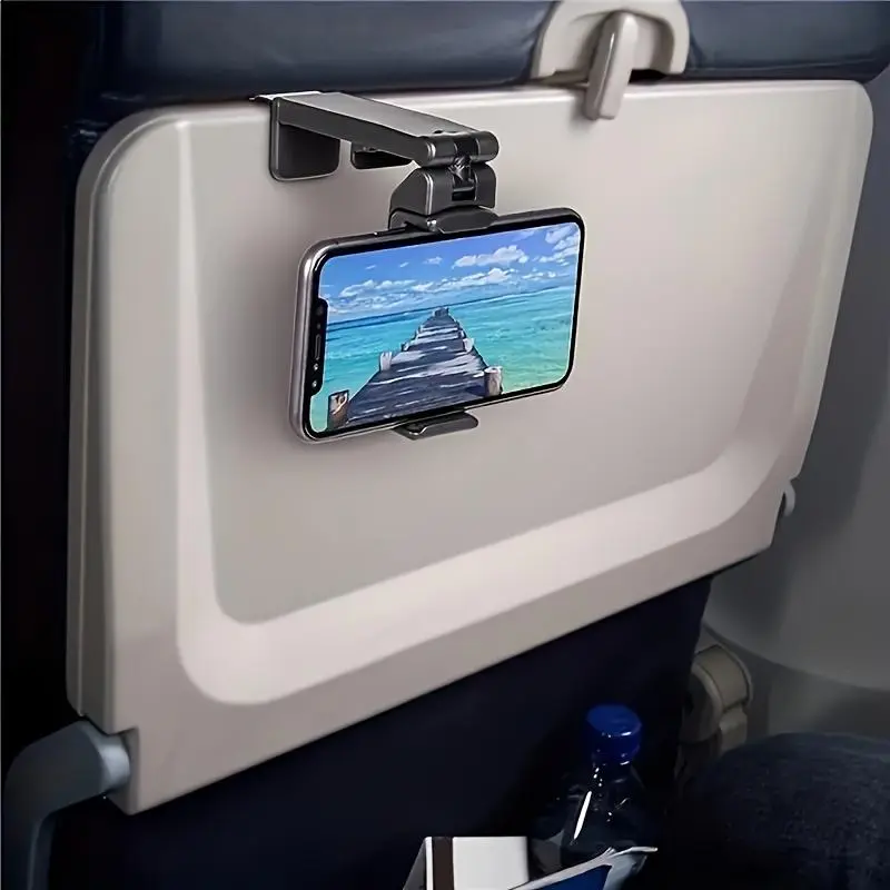 Foldable Adjustable Airplane Cellphone Phone Mount Holder Stand, high quality Portable Travel Desk, Rotatable, rotating phone stand, Selfie-Capable, Universal Compatibility, Made of ABS Material, for Flight, Train, and Car Seats, Smartphone
