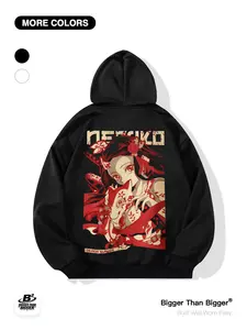 Demon Slayer Muzan Kibutsuji Graphic Print Loose Hoodie with Pockets, Casual Breathable Unisex Sweatshirt for Outdoor Activities