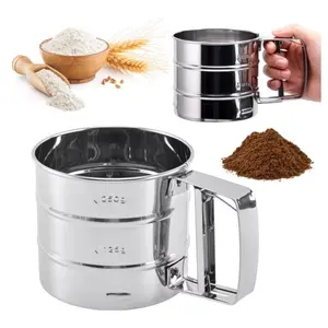 Flour Sifter, Stainless Steel Sifter for Baking, Double Layer Fine Mesh Baking Sifter, One Hand Press Crank Sifter for Powdered Sugar Shaker Duster, Flour Sieve Sifter for Baking Cakes，Kitchen gadgets