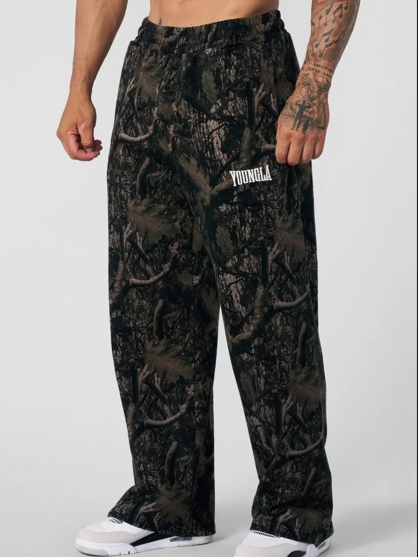YoungLA Tree Camo Baggy Sweatpants, Men's Oversized Camouflage Joggers, Relaxed Fit Gym Pants, Casual Streetwear Sweats