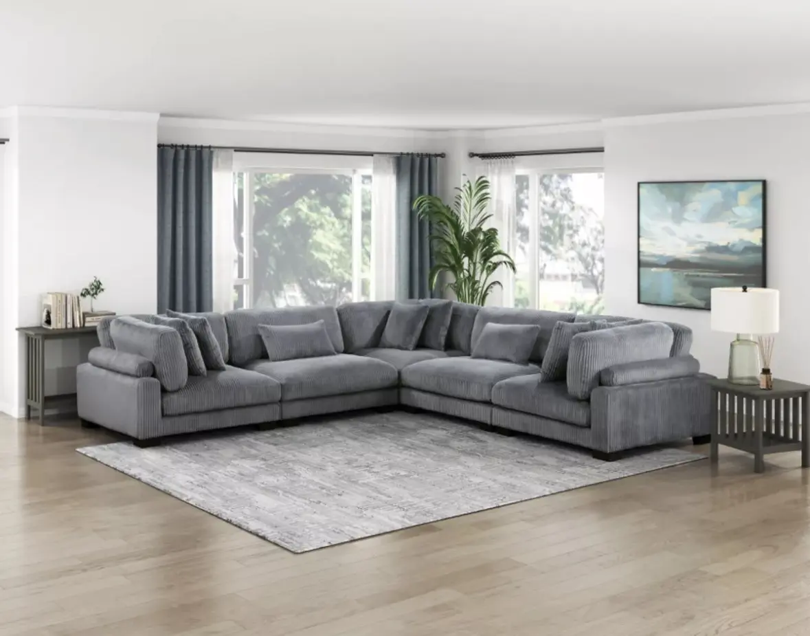 5 PC GREY MODULAR CORDUROY SOFA SECTIONAL PILLOWS LIVING ROOM FURNITURE
