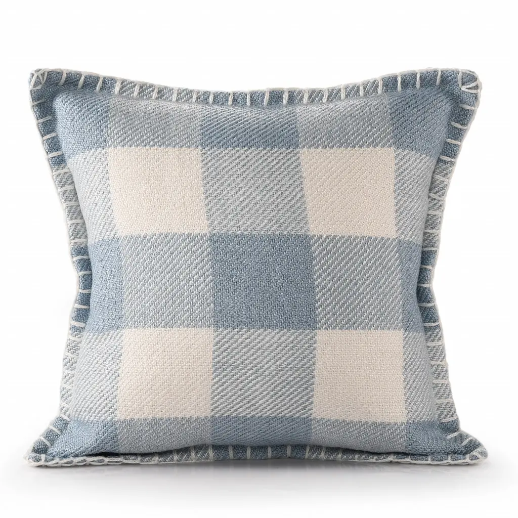 Blue Plaid Weave Zippered Edge Polyester Throw Pillow Set - 2 Pcs, 4x20x20 in, for Room Decor, House Decor