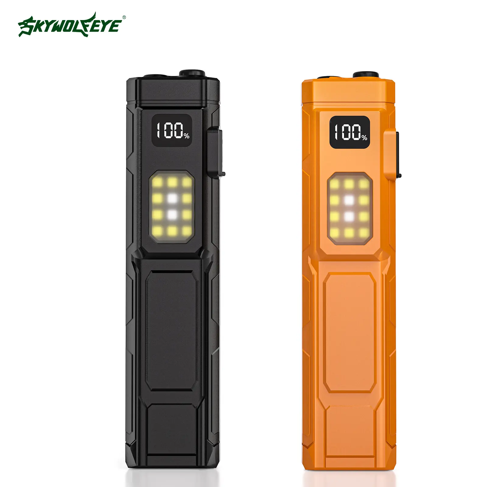 SKYWOLFEYE EDC04 Rechargeable Super Bright LED Flashlight, 500 Lumens COB Side Light & Digital Power Display, Waterproof Flat EDC Pocket Flashlight for Outdoor Camping, Car Emergency & Work Light, Outdoor Gadgets, Mini Flashlight