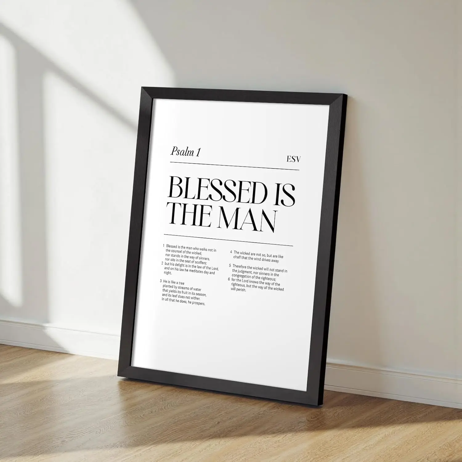 Artistic Framed Canvas Wall Art - Religious Psalm 1 ESV "Blessed is the Man" Print, Spiritual Inspirational Faith Decor for Wardrobe, Kitchen - Ready to Hang Home Accent