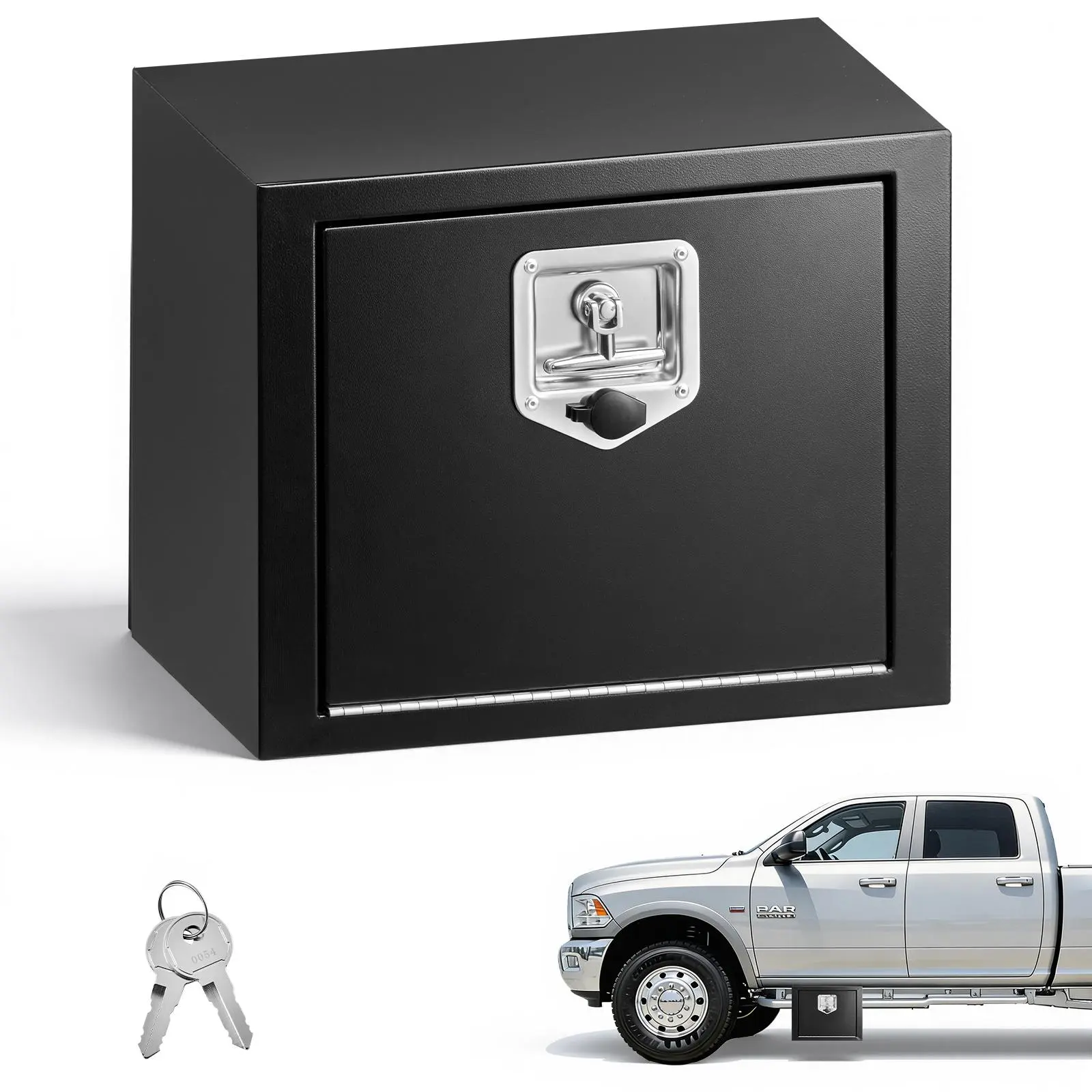 【DealsForYouDays】VEVOR Underbody Truck Tool Box18x12x14 Inch Heavy-Duty Steel Organizer Storage Box with Lock & KeysWaterproof T-Handle Under Body Chest for TruckVanBlack