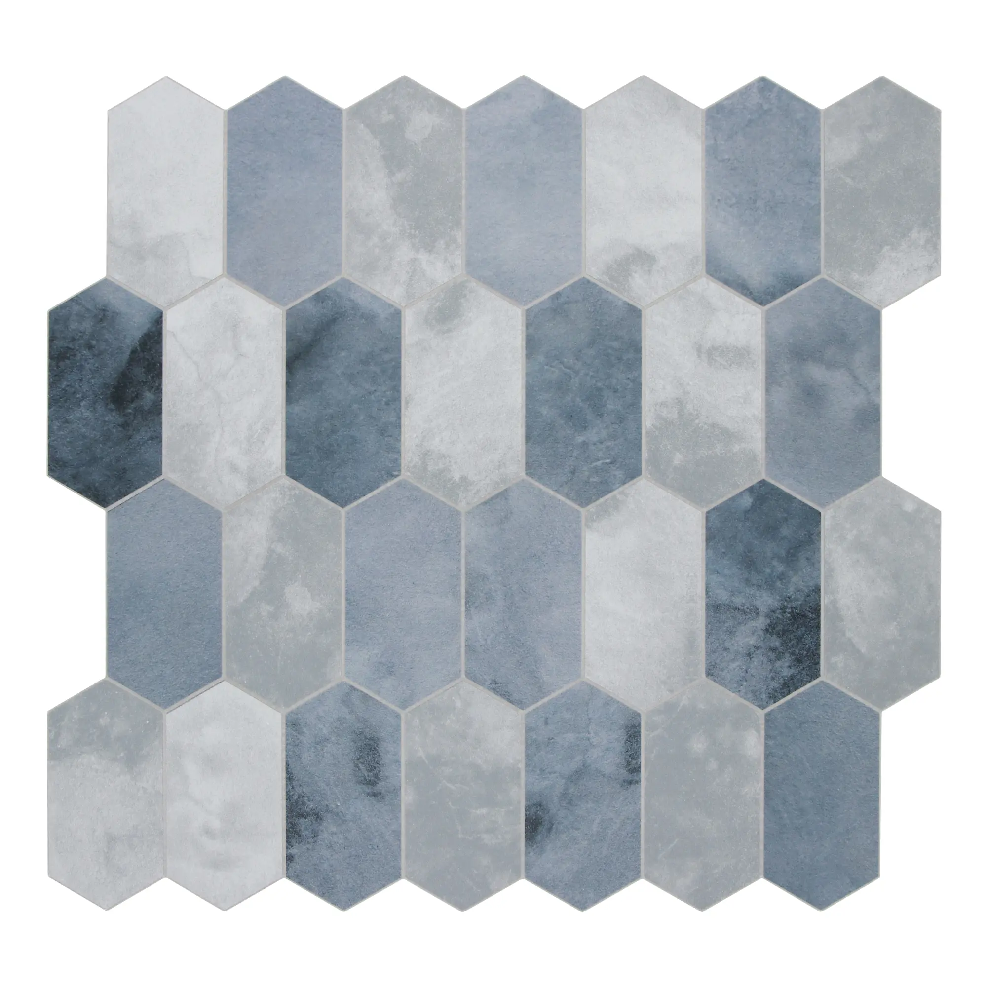 INNO STICKERS 10-Sheet Picket Peel and Stick Backsplash Tile, Blue Cement Looks Long Hexagon Self-Adhesive Wall Mosaic Tile, Stone Composite Stick On Decorative Mosaic Tile for Kitchen Bathroom, Covers 9 Sq Ft.