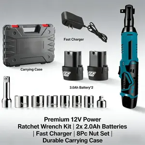 12V Cordless Electric Ratchet Wrench Set Ergonomic Grip Forward/Reverse Speed Control Auto Repair Home DIY Multifunctional Lithium Battery Wrench