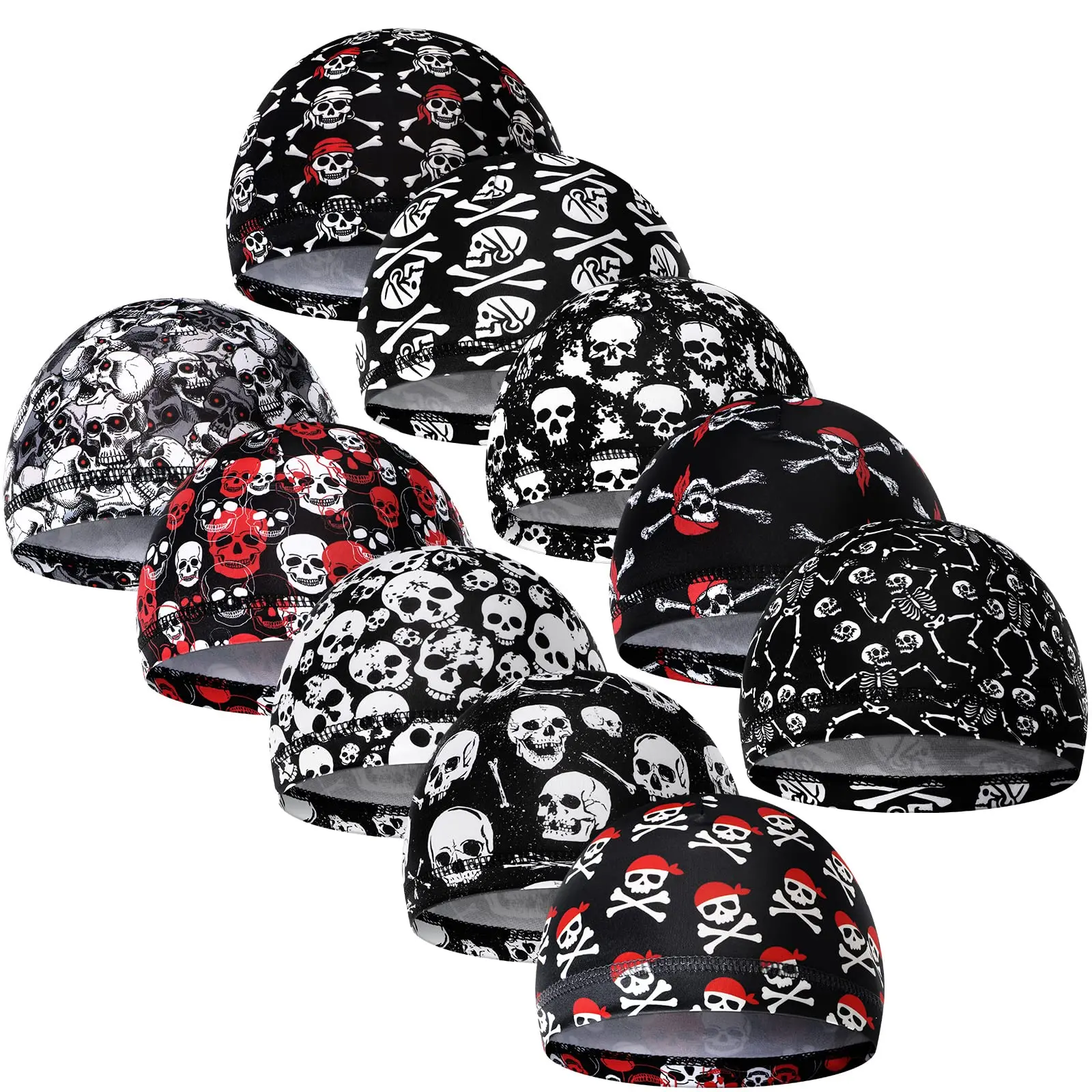 Men's 10-Pcs Cooling Skull Caps, Wicking Beanie & Do Rag Head Wrap - Sports Motorcycle Hard Hat/Helmet Liner, Sweat Away Accessory