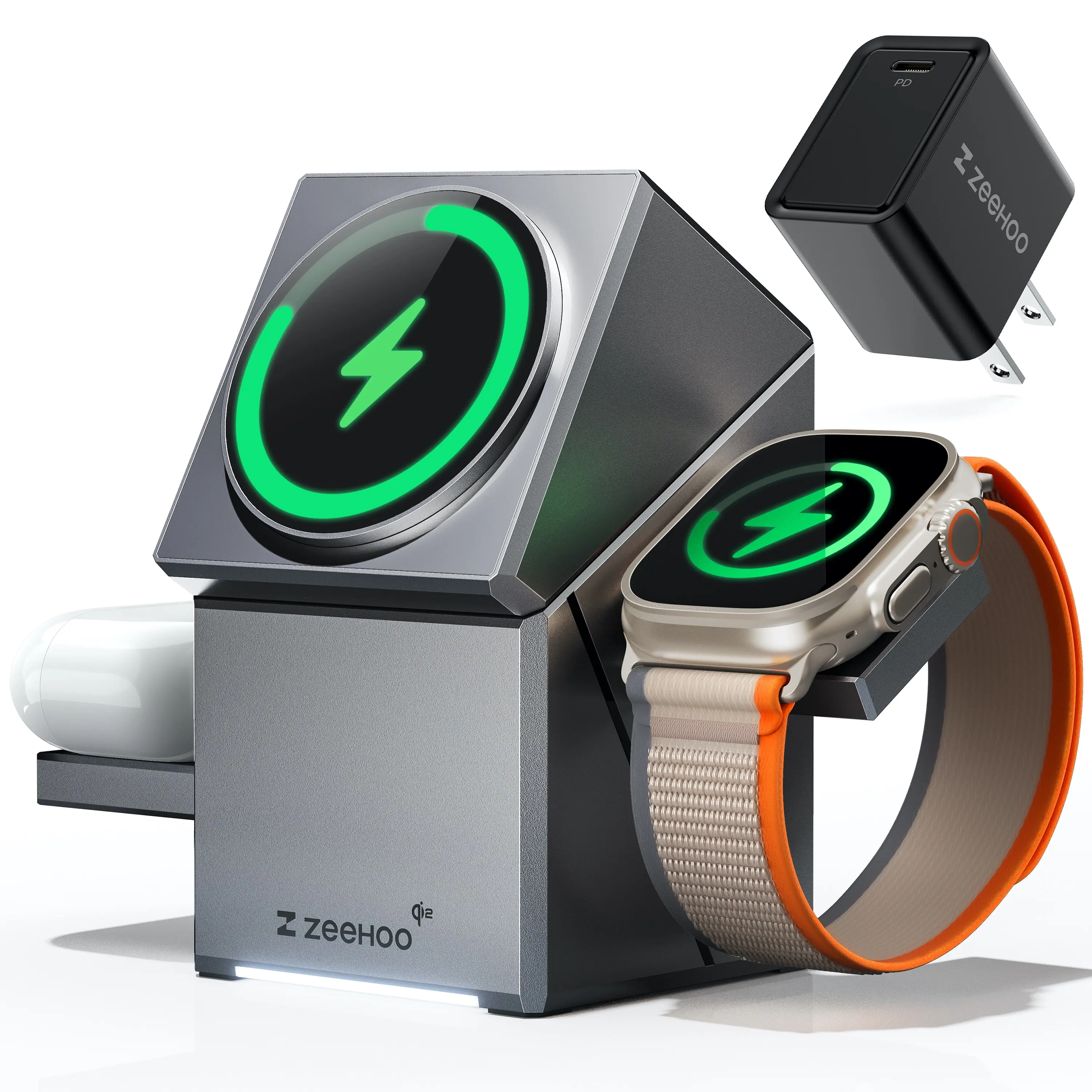 ZEEHOO CubeTrick-X 3-in-1 Magnetic Charging Station with 30W High-Efficiency Charger - Fast Charging Solution, Fully Automatic Auto-Rotate 15W Wireless Charger for iPhone 17/16-12, Smart Watches, Wireless Earbuds, Fully Automatic Charger