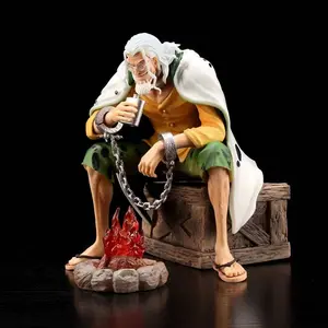 One Piece Lord Riku Handmade Figurine, Classic Sitting Pose, Transparent Fire Effect, Wooden Base, Detailed Iron Chain, Perfect Gift for Fans