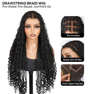 SuperNova Flexi-Fit Invisi Drawstring Full Lace Knotless Boho Braided Wig 26” Human Hair Knots on Lace & Human Hair Curls Lightweight Synthetic Braids Natural Scalp Look