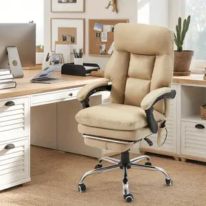 Khaki Ergonomic Office & Gaming Chair 6-Point Vibration Massage, Height & Angle Adjustable, Padded Armrests, 360° Swivel Rolling - Perfect for Office, Bedroom & Study
