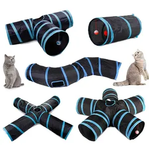 Blue Black Cat Tunnel Toy Foldable Play Tube Fun Pop-Up Hideaway Interactive Chase Game Durable Pet Playhouse for Indoor Kittens