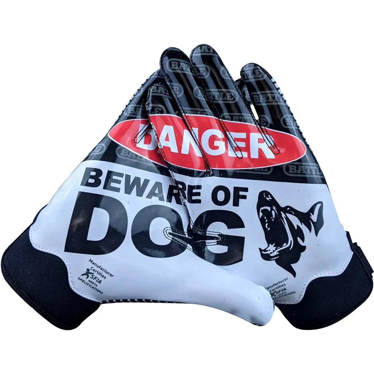 Battle Sports Doom 1.0 Beware of Dog Adult Football Receiver Gloves - Ultra-Stick Palm, Breathable PerfectFit, NFHS/NCAA/NOCSAE Approved, Football Gloves, College Football Gloves