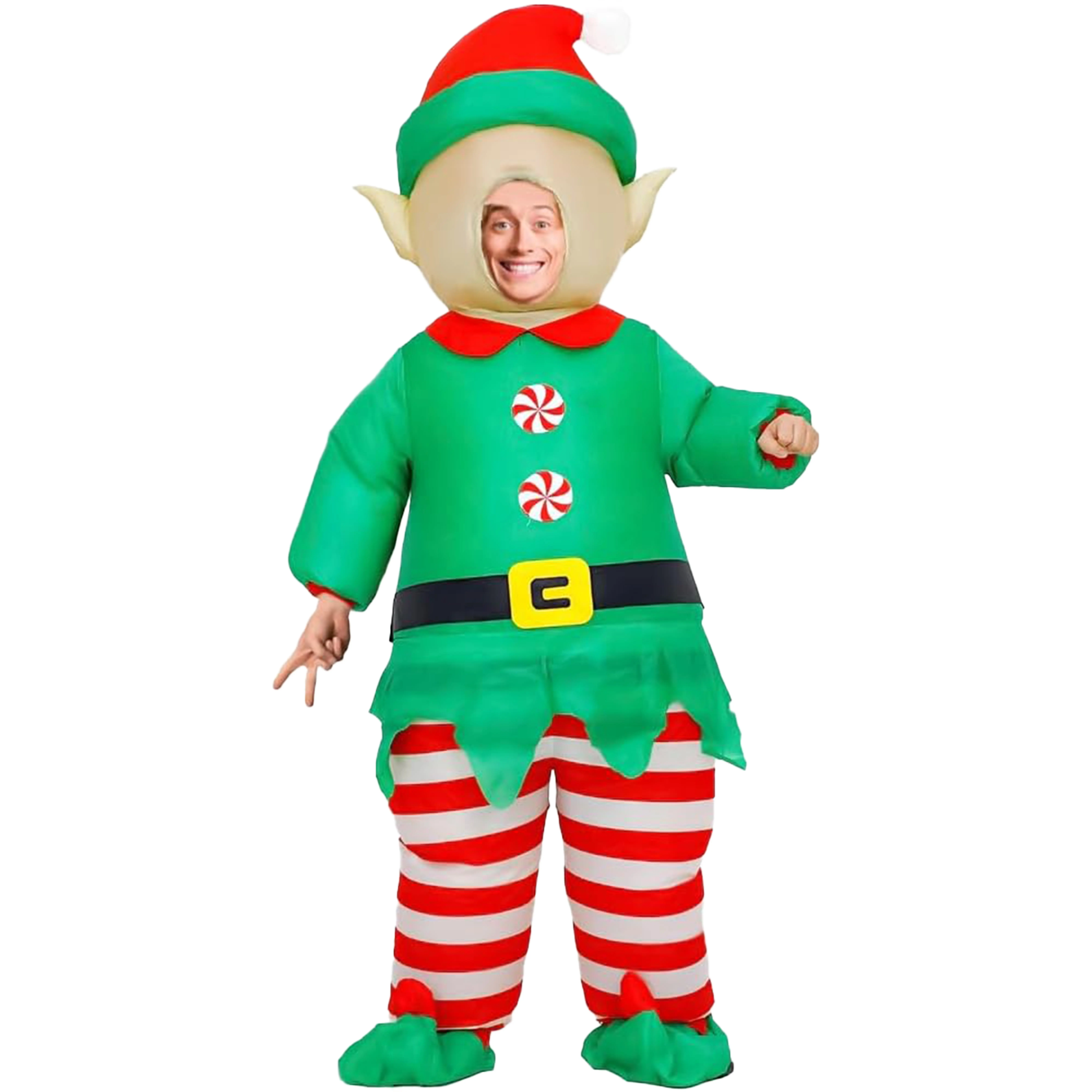 Women's Unisex Adult Fitted Inflatable Christmas Elf Costume Set, Festive Funny Inflatable Clothing for Christmas, Halloween Role Play Parties