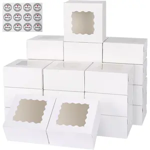 White Gift Cookie Boxes, 3.39'x3.39'x2.48' Bakery Boxes with Window, for Mini Cake Treat Dessert Pastry Donuts Macaroon Strawberries Chocolate Candy