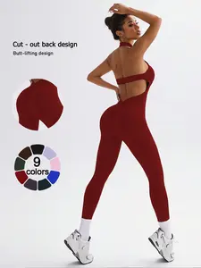 Women's Sports Jumpsuit Backless Design, High Waist Yoga Pants, Breathable Quick-Dry Fabric, Seamless Thigh Lift, Comfort Fit, Athletic Style Activewear