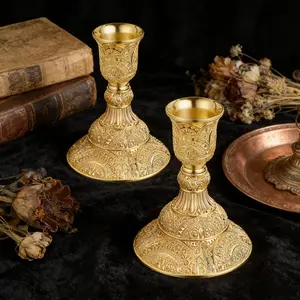 European Vintage Relief Metal Candle Holder Set, 2 Pieces, 3.9 Inches Tall, Perfect for Weddings, Formal Dinners, Church, Christmas, Home Decor, Vintage Candle Stand, Home Decoration, Interior Decoration Accessories
