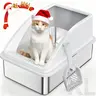 AIPERRO XL&XXXL Stainless Steel Cat Litter Box  High Sided, Anti-Urine Leakage for Large&Small Cats, Easy to Clean with Scoop for Multi-Cat Homes Non-Sticky Absorbs Odors