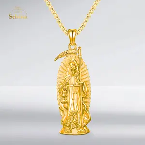 Sebina La Santa Muerte Necklace for Men Women Skull Memento Mori Necklaces Pendant Grim Reaper Skull Silver Jewelry
