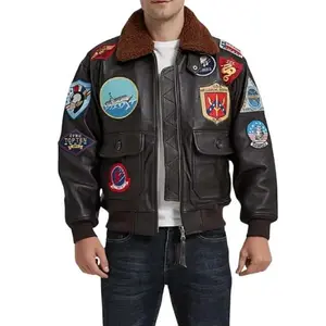 Tom Cruise Maverick Flight Jacket – Brown G‑1 Aviator Bomber with Fur Collar & Multiple Military Patches