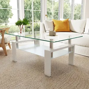 Rectangle Coffee Table, Clear Coffee Table, Modern Side Center Tables for Living Room, Living Room Furniture
