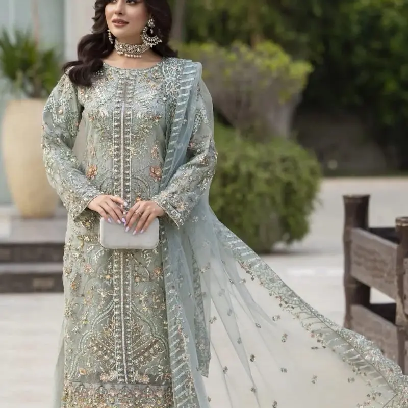 Elegant Chiffon Embroidered sharara Set – Size Large