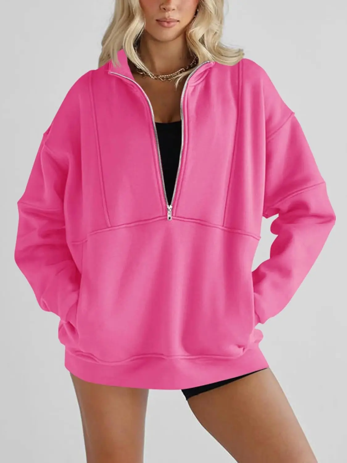 FISOEW Sweatshirts for Women, Casual Fleece-Lined Cropped Half Zip Pullover with Funnel Neck and Thumbholes, Hoodie, Collared, Fitted, Women's Clothes, Style Inspo, Basic, Tops, Comfy Casual, Cotton Blend