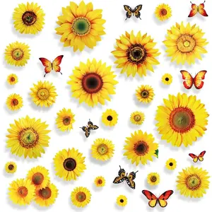 100 Pcs Sunflower Window Wall Stickers with 3D Butterfly 14 Inch Vinyl Window Clings Decor SelfAdhesive Peel and Stick Sunflower Room Decals