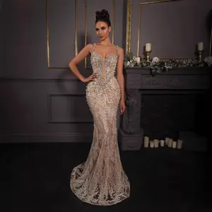 European and American Middle East Summer New V-neck Heavy Embellished Pearl Bodycon Elegant Fashion Sexy Evening Dress