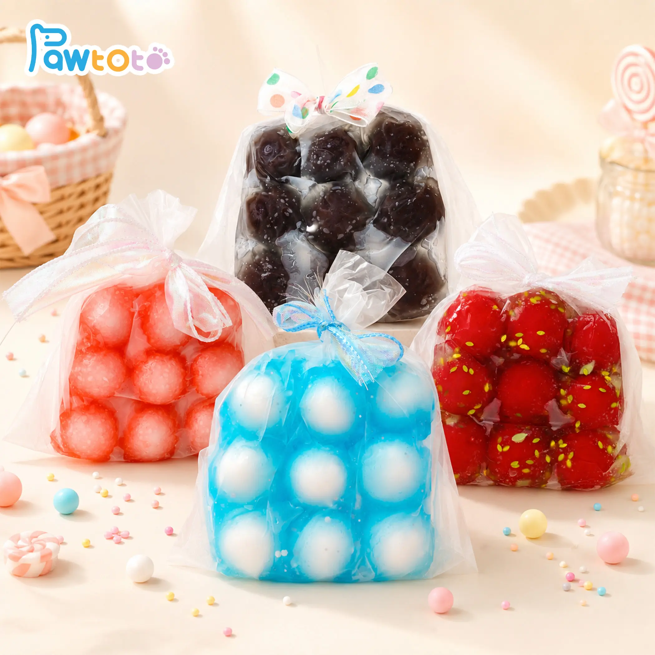 Pawtoto 9-Grid Grapefruit Silicone Squishy Bag & Squishies, Handcrafted TPR Medium-Soft Anxiety Bag, Oddly Satisfying Stress Relief Fidget Play Toy for 12+ Years, Stretchy Softness Birthday Gift #Summervibes