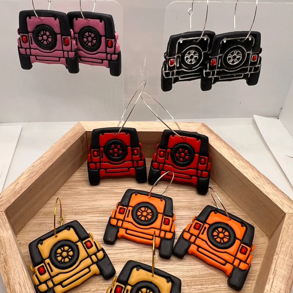 Handmade polymer clay Jeep earrings and pendants