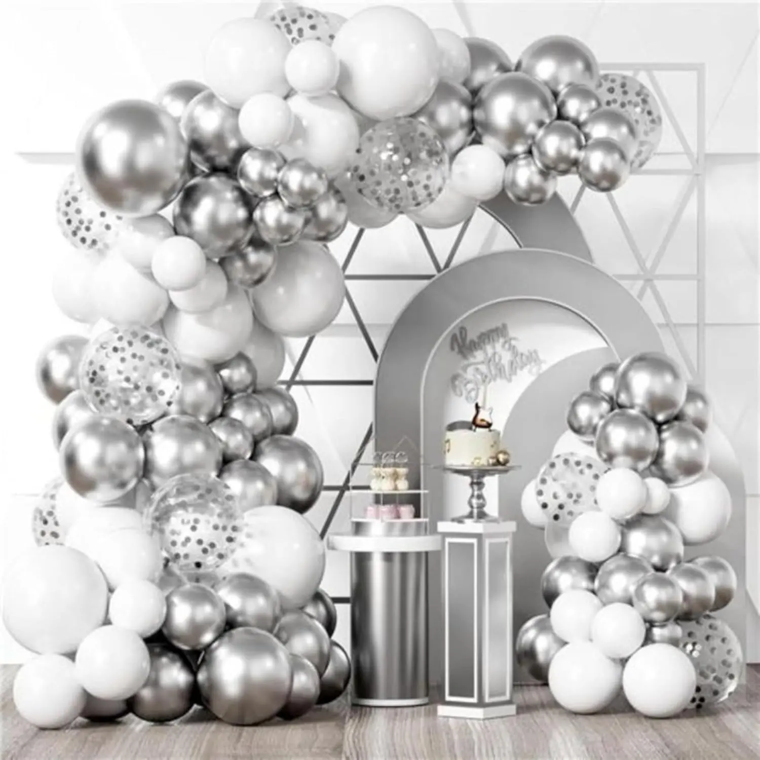 White Silver Balloons Garland Arch Kit - 110pcs Silver and White Balloons for Graduation, Birthday, Anniversary, and New Year Party Decorations decor business
