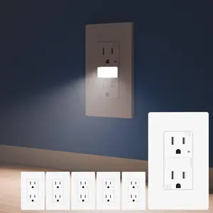 BRILLTECH 15AMP Outlet with Nightlight, Dusk to Dawn, Standard Electrical Outlets with Nightlight, 6000K Cool White LED, Tamper Resistant Outlet, ETL Listed, Screwless Wall Plate Included, 6 Pack