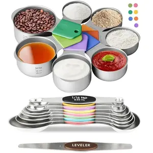 16pcs Magnetic Stainless Steel Measuring Cup and Spoon Set, with Strong Magnets, Heavy Duty 304 Stainless Steel, Spice Jars for Baking and Cooking, with Leveler, Kitchen Supplies, Perfect Gift for Good Friends Kitchenware food scale